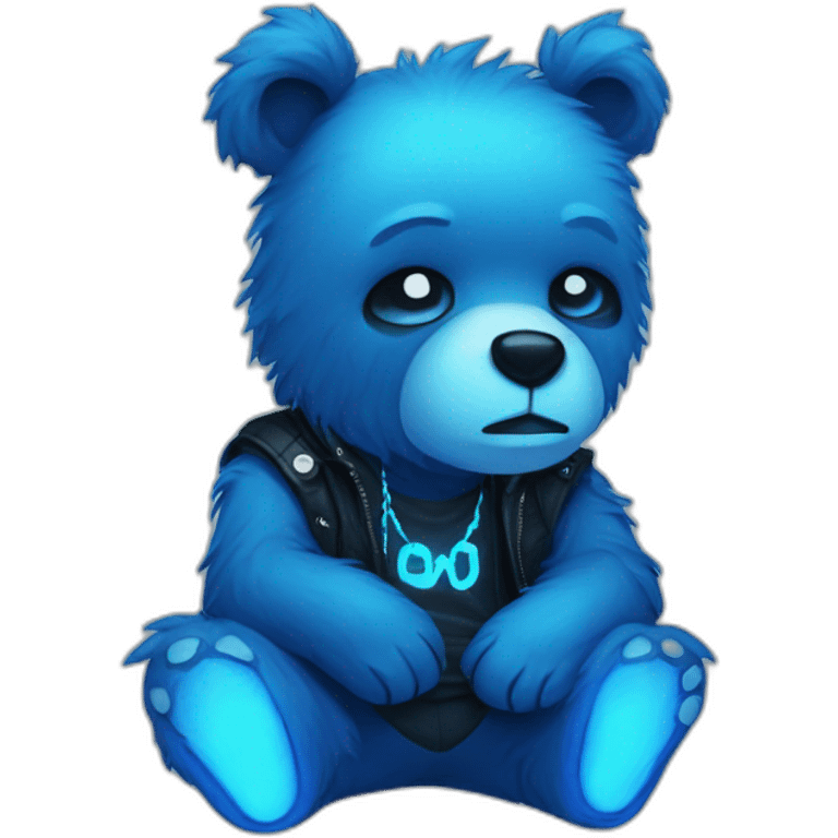 little blue neon punk bear upsad emoji