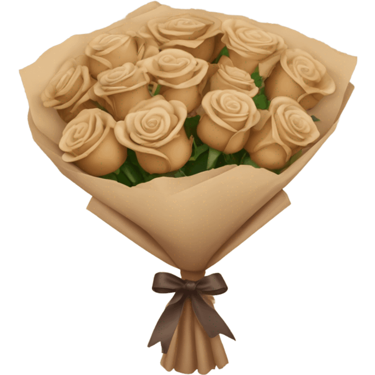 Beige and Brown roses Bouquet with brown bow in a paper package emoji