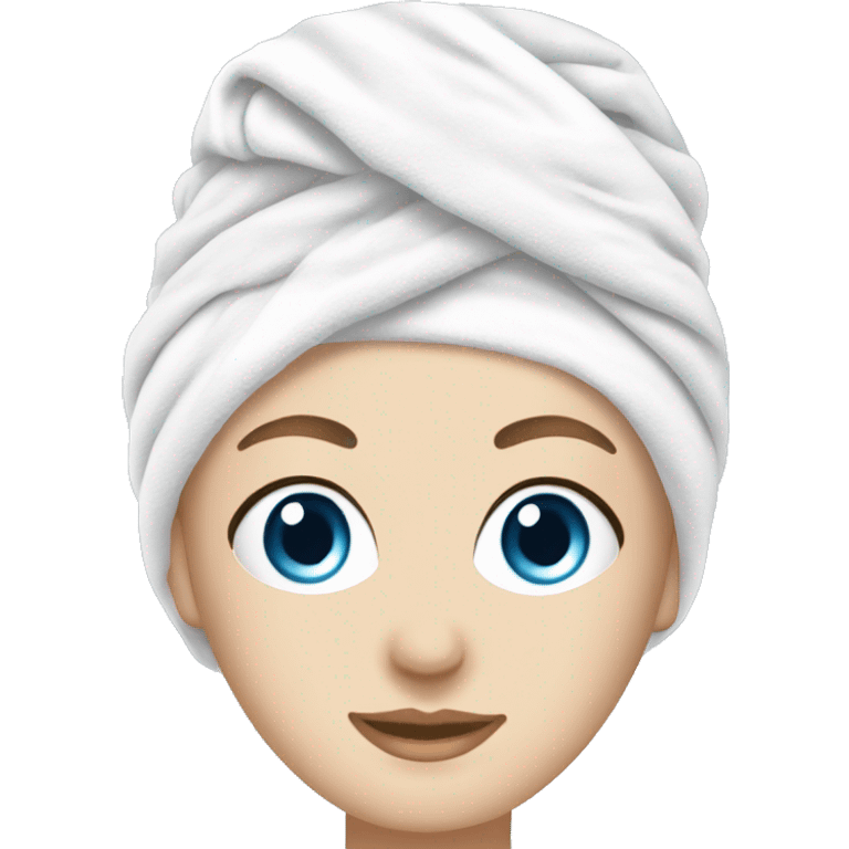 white girl blue eyes towel on head facial face mask relax spa emoji