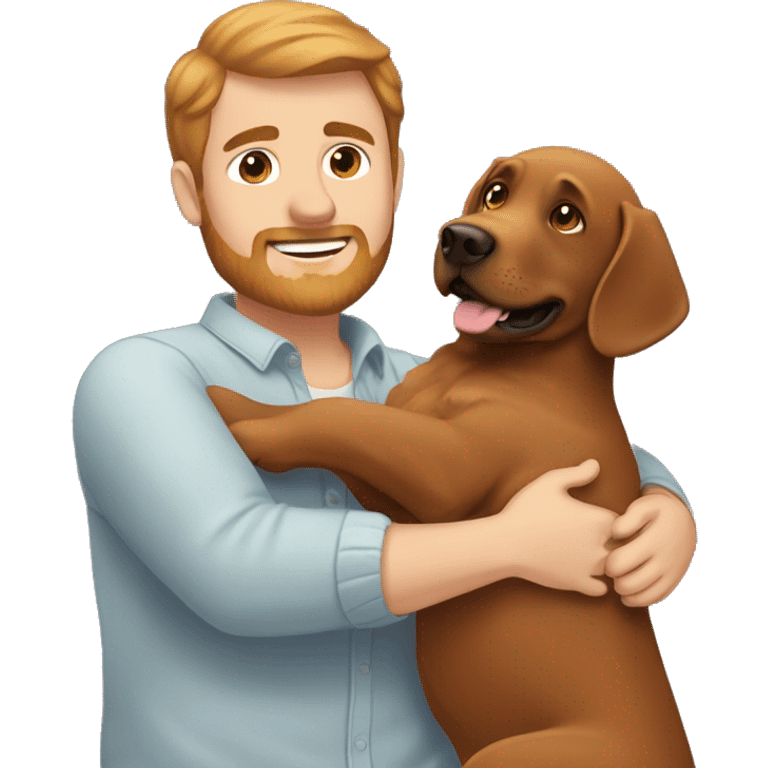 Red Labrador giving brown haired man a hug with no facial hair emoji