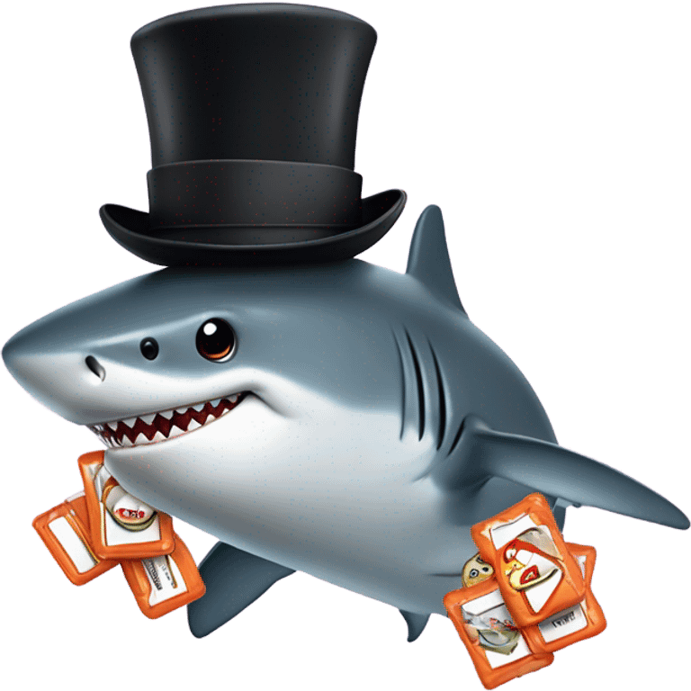 Shark with a top hat and hello name and lozenges  emoji