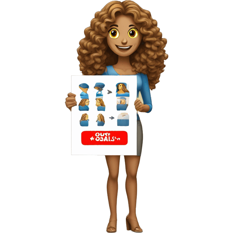 Tan woman with long curly hair relator with for sale sign  emoji