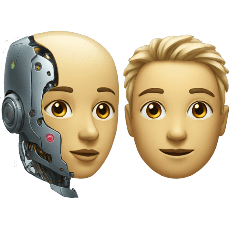 human and robot faces side by side emoji