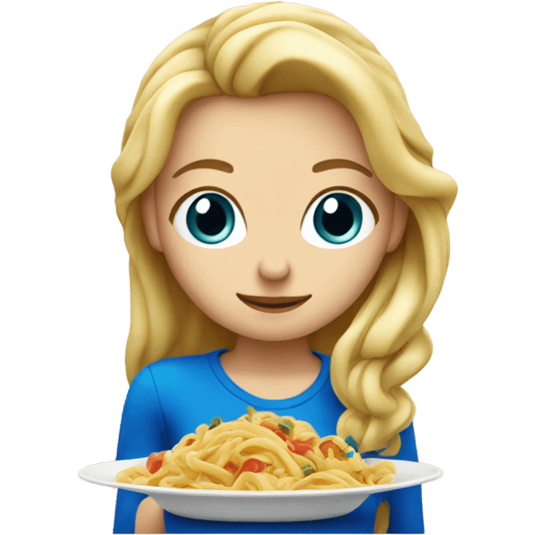 Blonde girl with blue eyes eating pasta emoji