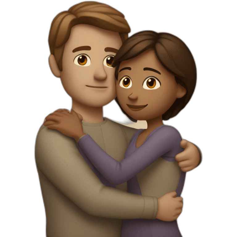 white man wits brown straight hair he small hugging a brown woman emoji