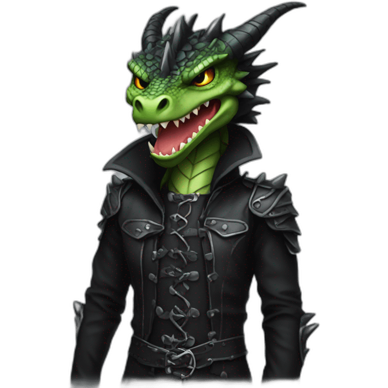 Dragon wearing black gothic heavy metal clothing emoji