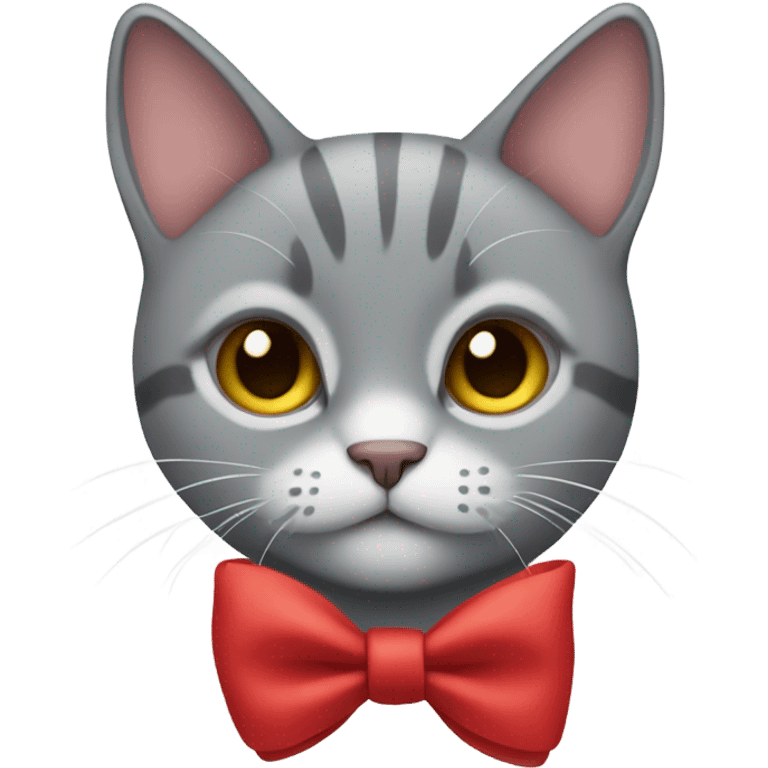 A gray cat with a red bow emoji