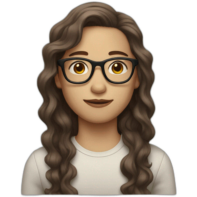 Non binary with pale skin long wavy brown hair glasses emoji