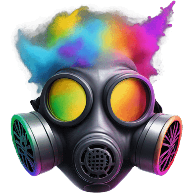 Gas mask with black angel wings and rainbow powder emoji