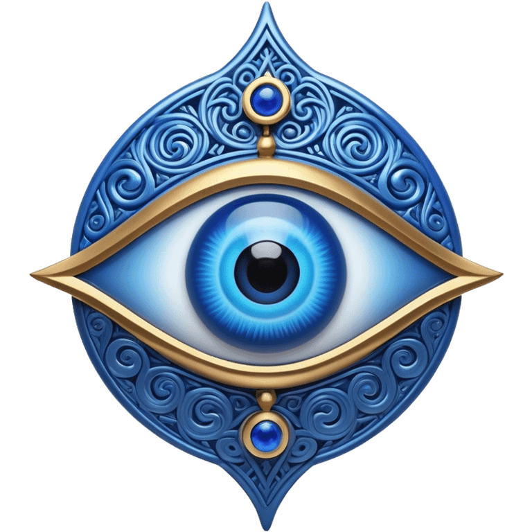 Cinematic Realistic depiction of a classic Evil Eye talisman, rendered with intricate details and vibrant blue hues, set against a soft, ethereal backdrop that underscores its protective symbolism emoji