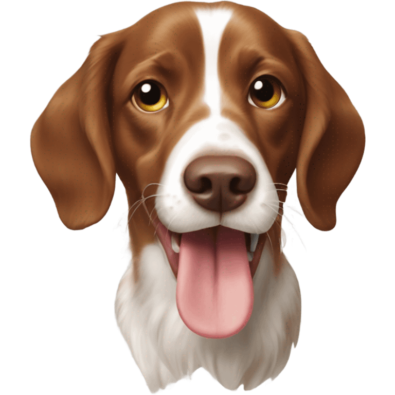 A Brittany spaniel dog eating a deer horn emoji