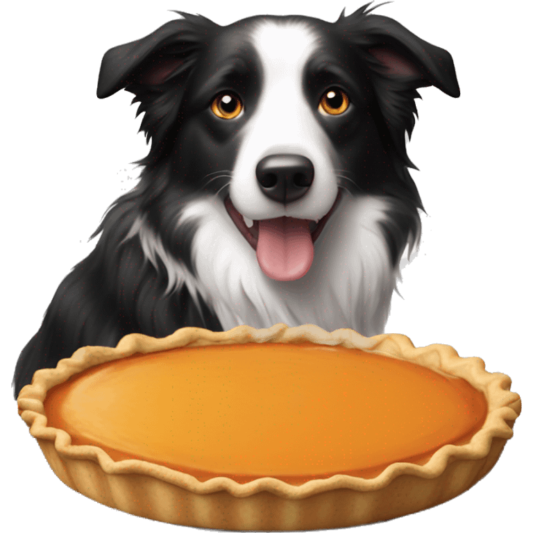 A border collie eating pumpkin pie  emoji