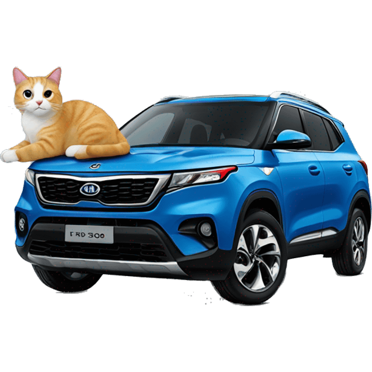 Cat sitting on a 2024 blue Kia seltos EX emoji