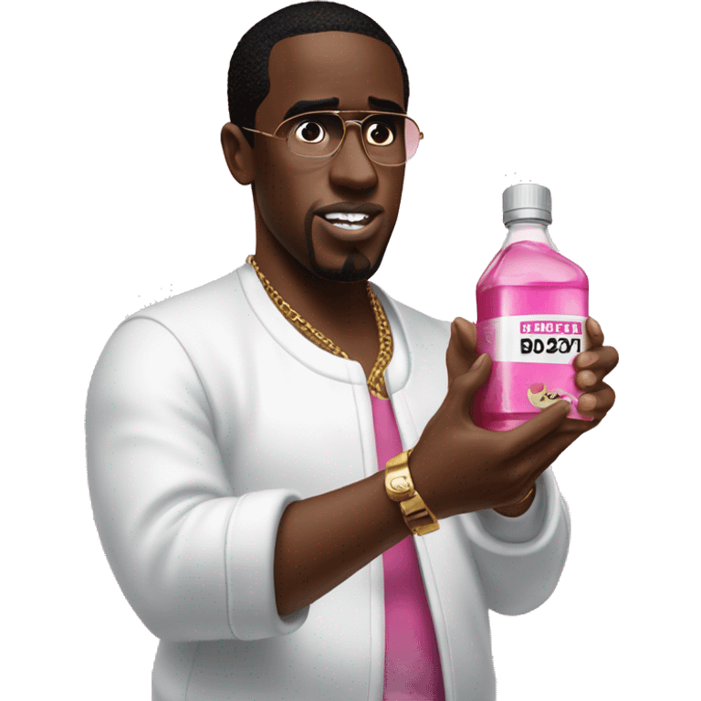 sean combs holding pink labeled oil emoji