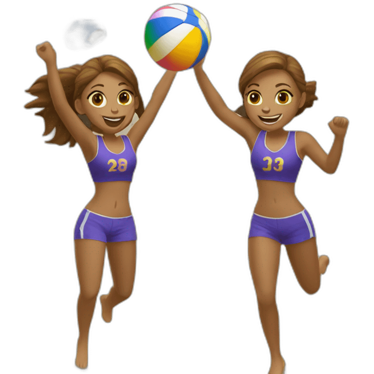 2 girls full body playing beach volley jumping emoji