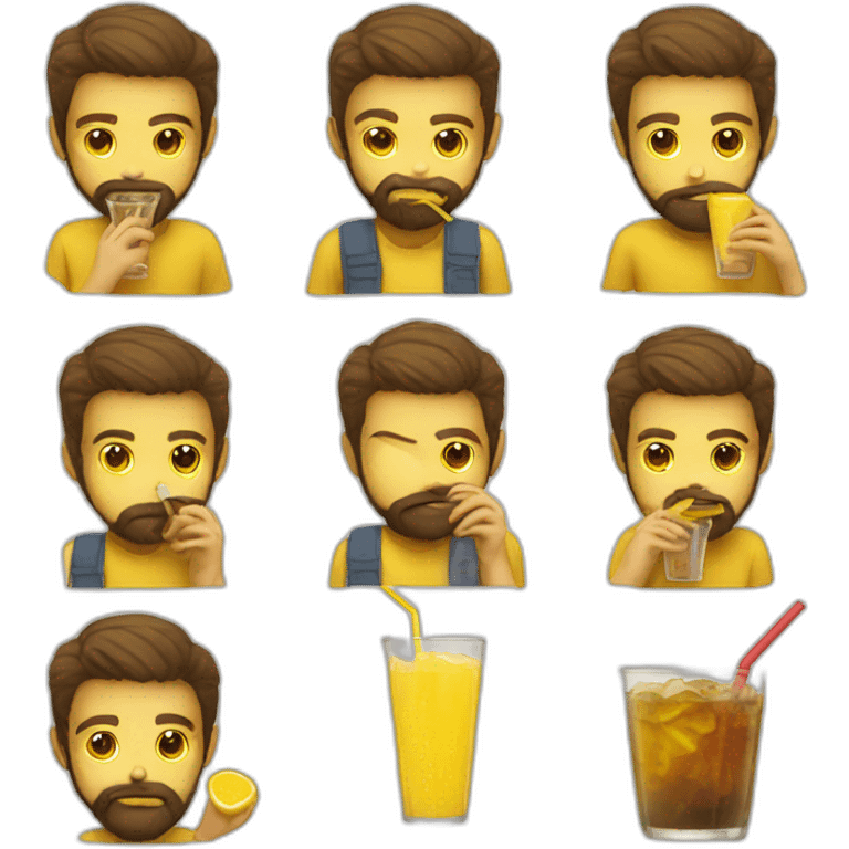 bearded boy sipping with straw hear yellow emoji