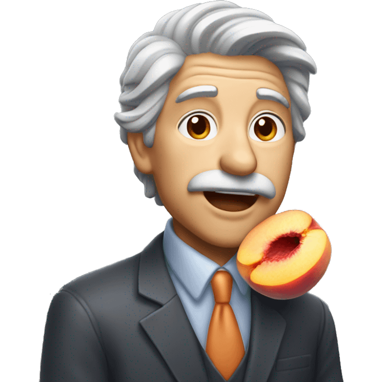 Gray haired man licking peach emoji