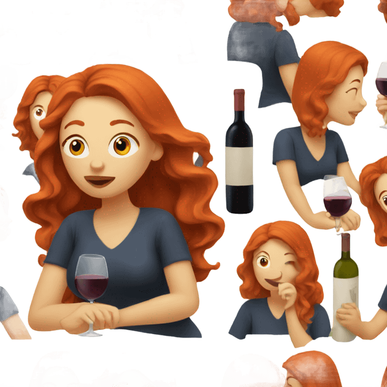 Red headed woman drinking wine emoji