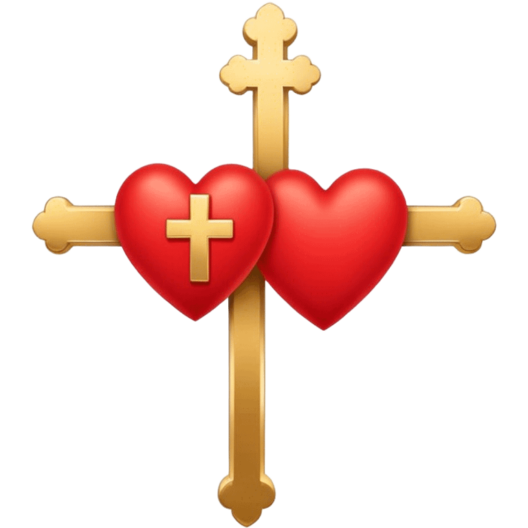 Two red heart outlines united by a gold cross  emoji