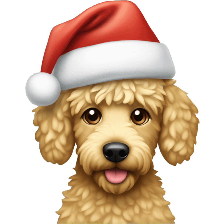 cute blonde groodle dog with a santa hat  emoji