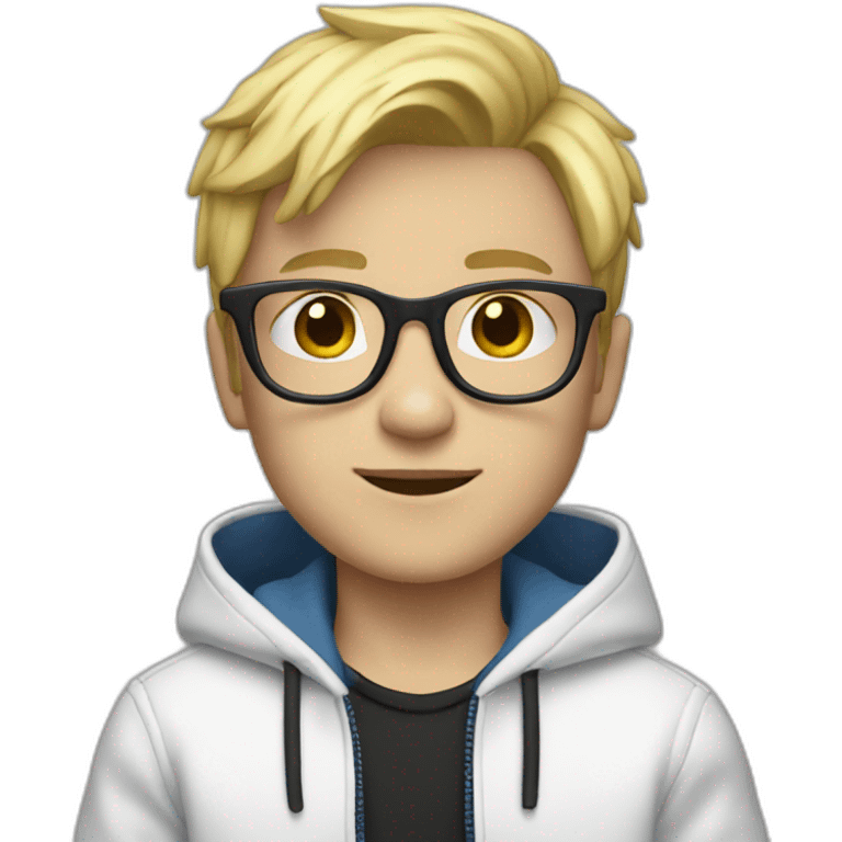 Blond boy with blue glasses and Black shoes and a white hoodie and jeans emoji