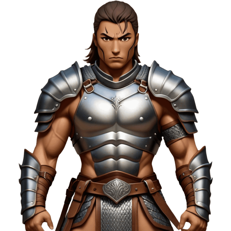 Cinematic Realistic WoW Human Warrior Portrait, captured in a dynamic, battle-ready stance, muscles defined beneath intricately detailed steel armor accented with rich leather. His chiseled visage and determined gaze are rendered with lifelike texture and dynamic natural lighting, high shine, evoking the fierce, relentless spirit of a human warrior in the midst of combat. emoji