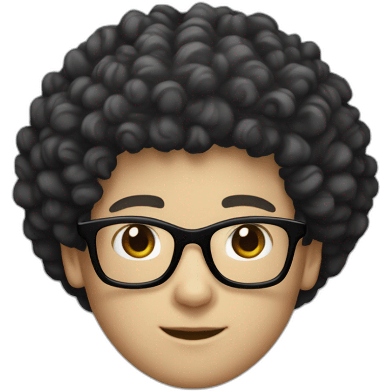 white boy white skin with back colored afro curly black hair and squared glasses emoji