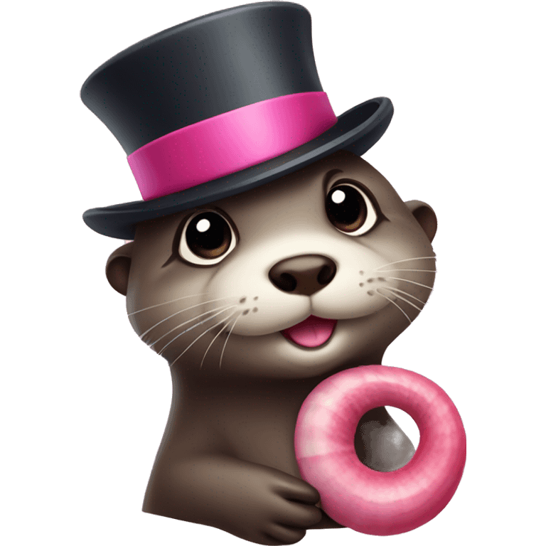 Cute Otter with glasses and top hat holding pink clam  emoji