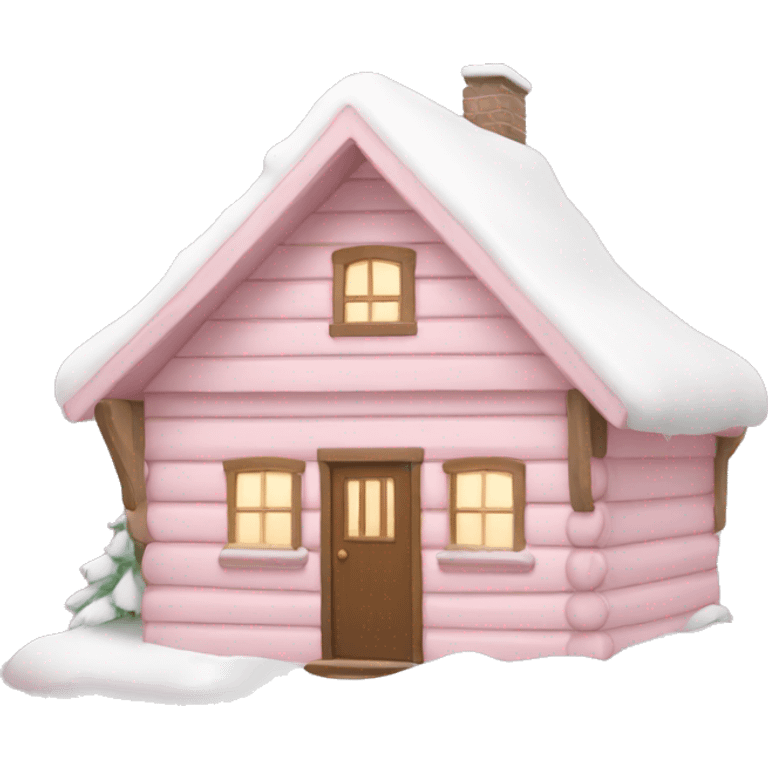 light pink cabin with snow emoji