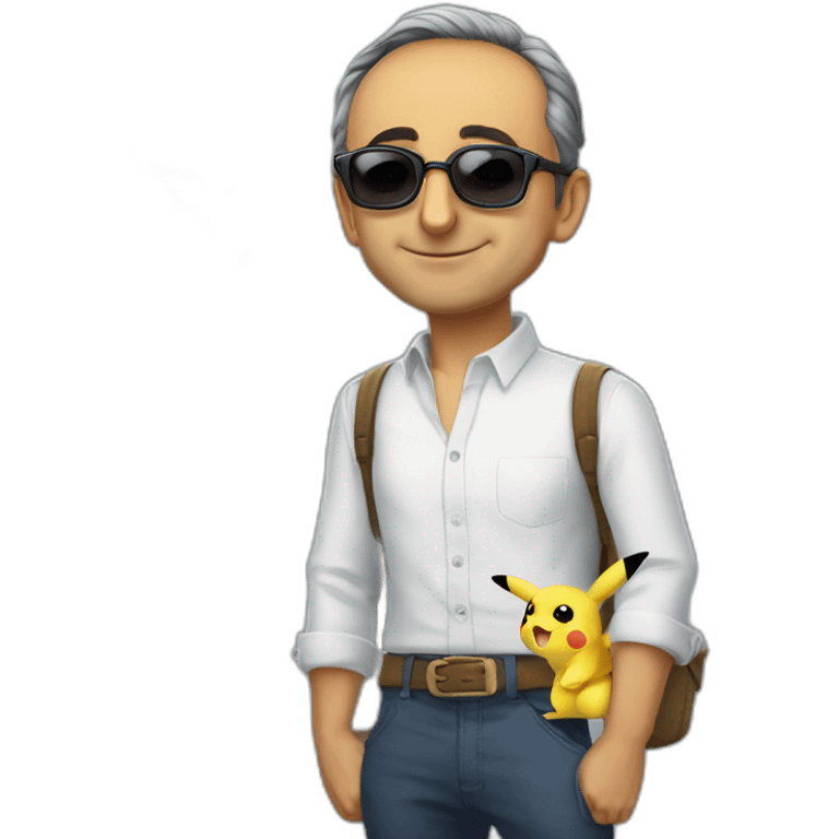 Eric Zemmour avec des lunettes de soleil sur une tortue avec des ailes et un Pikachu avec un canon emoji