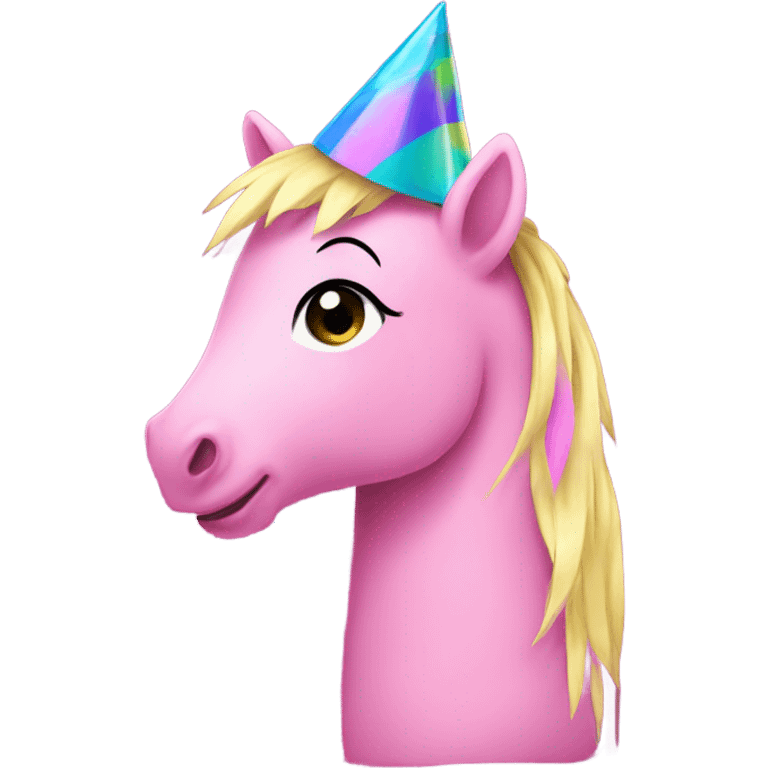 Pink pony with a party hat emoji