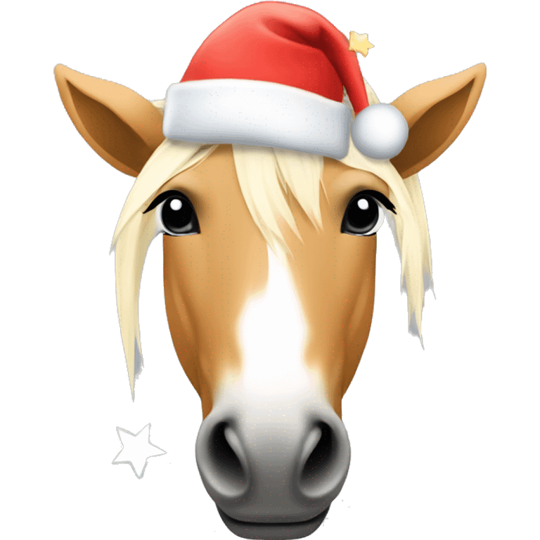 Haflinger Horse with an Little Star  paleness and with an christmas hat  emoji