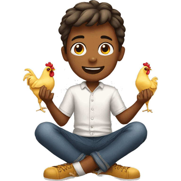 boy showing chicken emoji