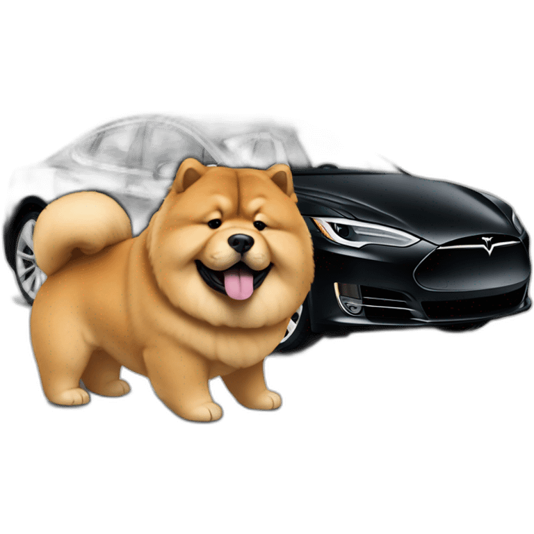 Chow chow in a tesla emoji