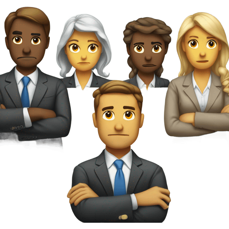 business people sitting around a table looking unhappy emoji