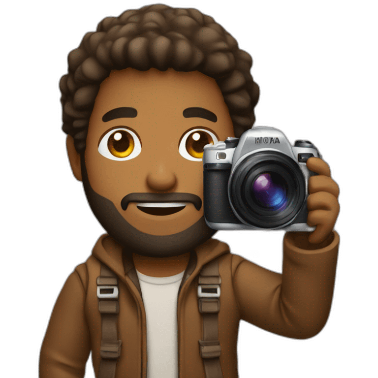 Brown skinned guy with beard holding a photo camera emoji