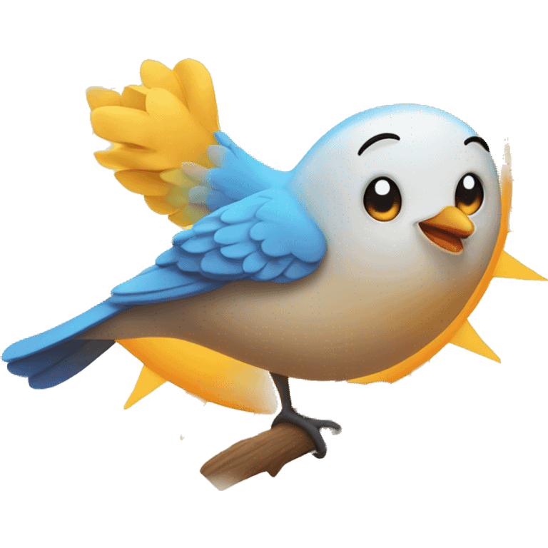 happy bird in front of the sun emoji