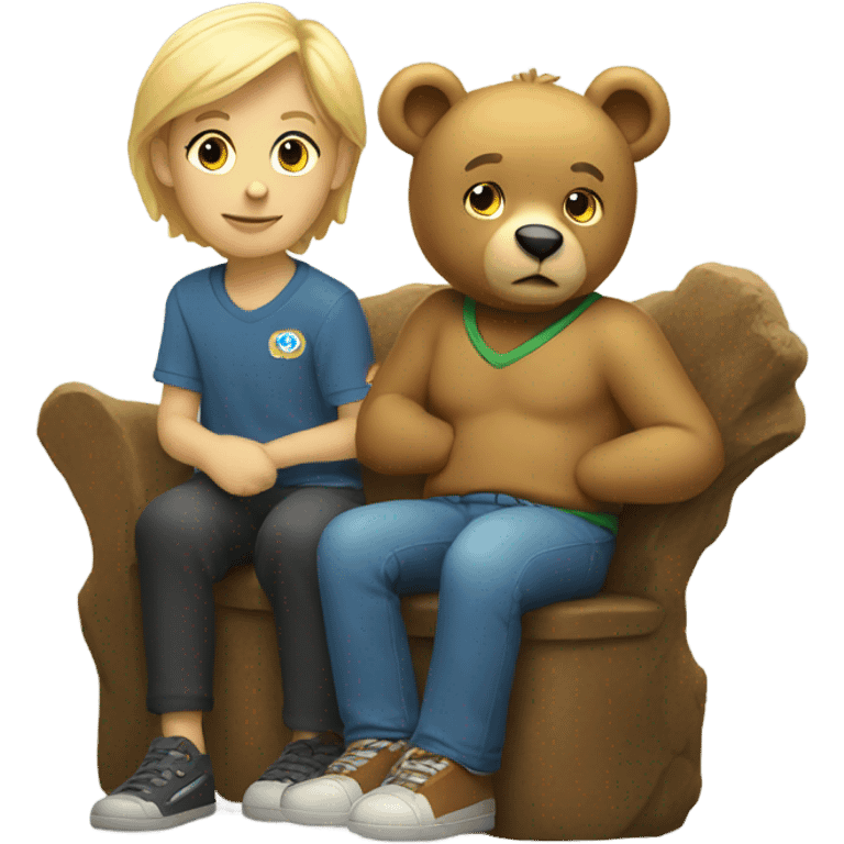 a blonde bear with a biy emoji