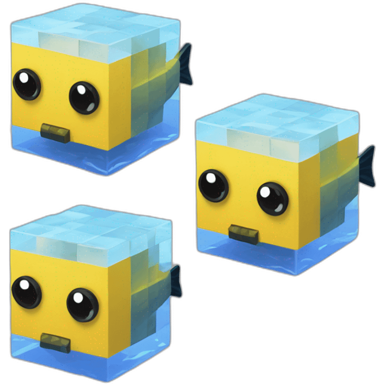 cube yellow fugu fish in minecraft style emoji