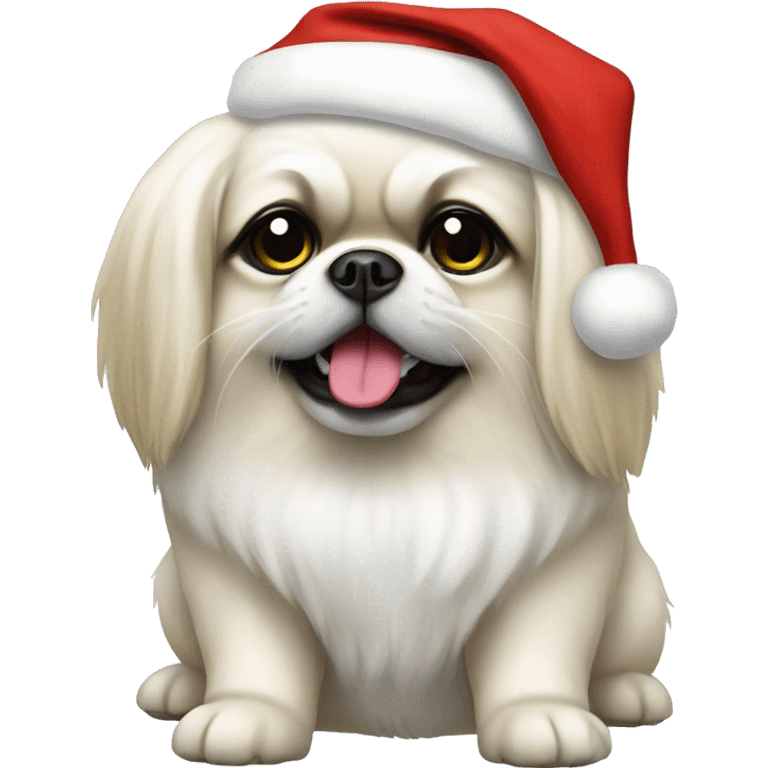 White Pekingese wearing Santa  emoji