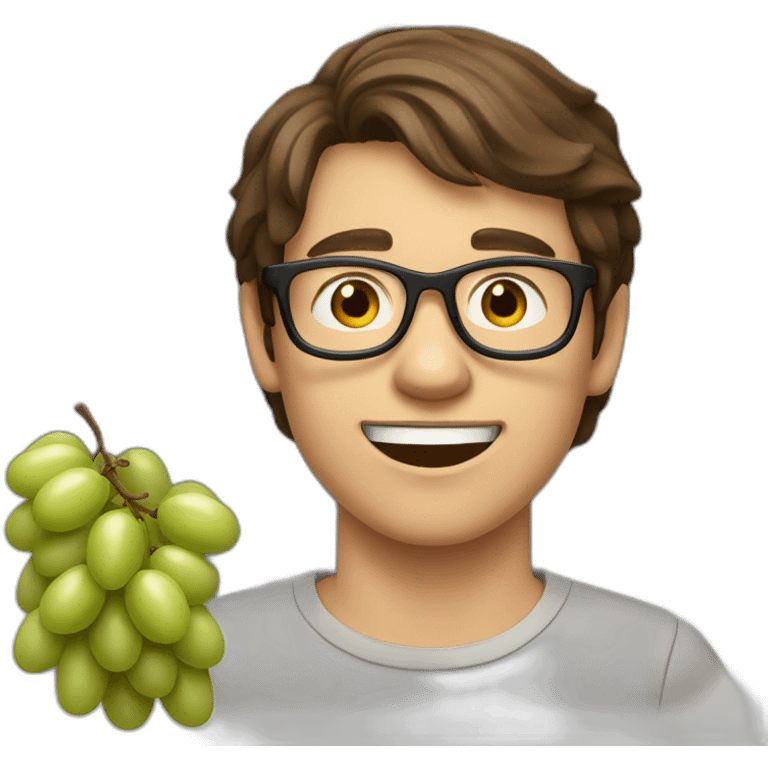 Brown-haired, bitter, bespectacled young man throwing grapes emoji