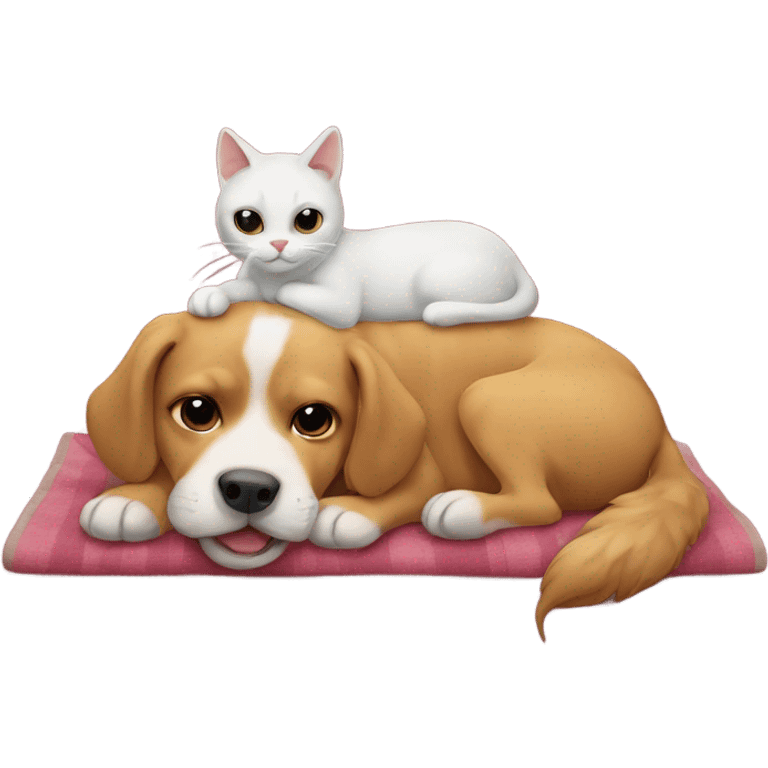 Cat on dog on blanket emoji