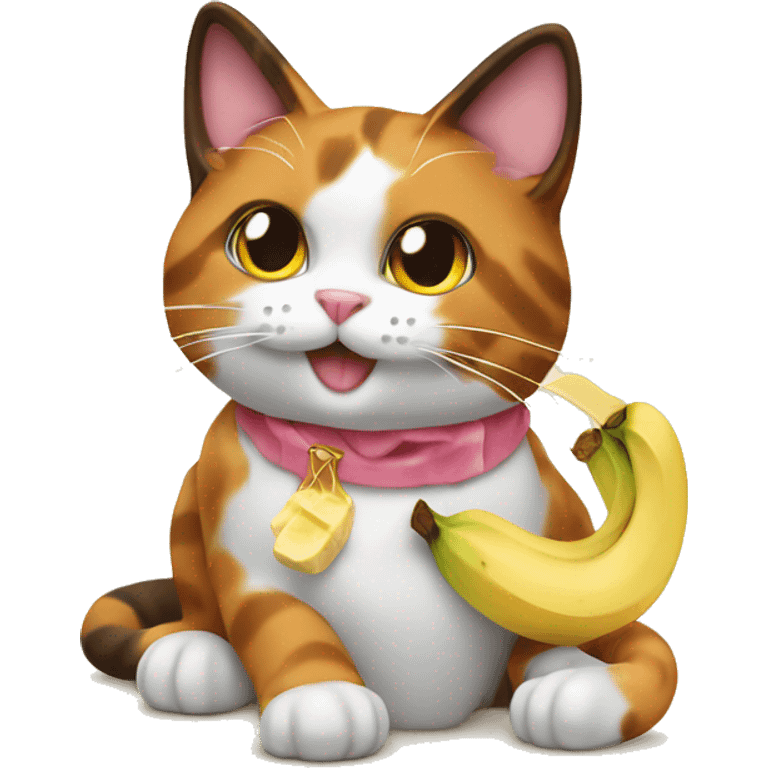 calico cat with banana split emoji