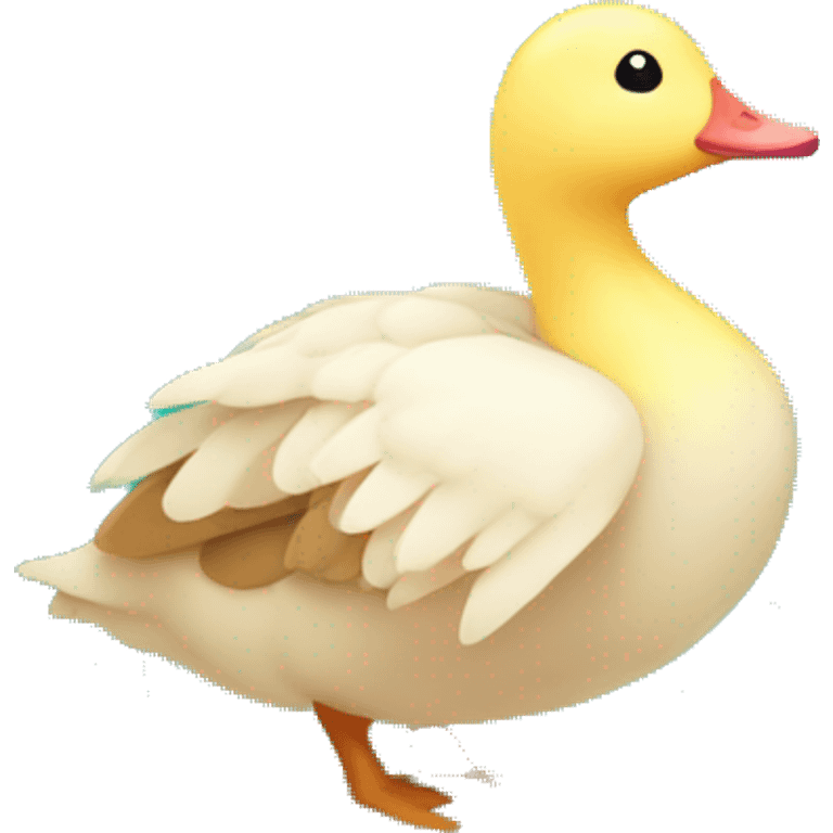 Kawaii colorful baby goose in a nature globe emoji