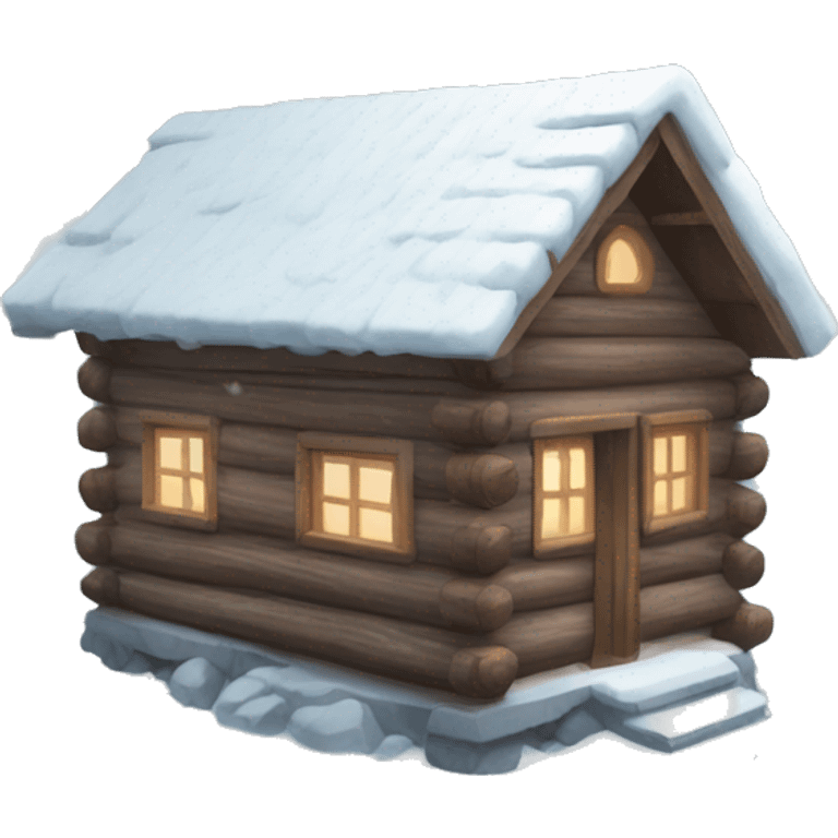 Wooden cabin in a snow forest  emoji