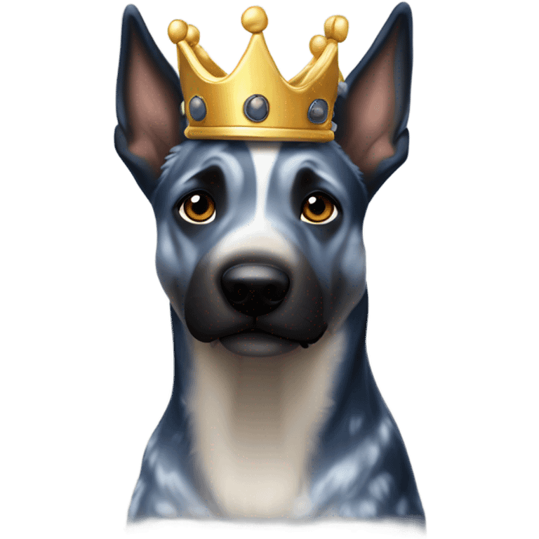 A malinois dark blue merle color with a crown on his head emoji