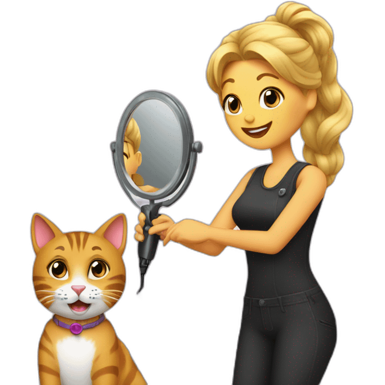 Hair dresser grooming a singing cat emoji