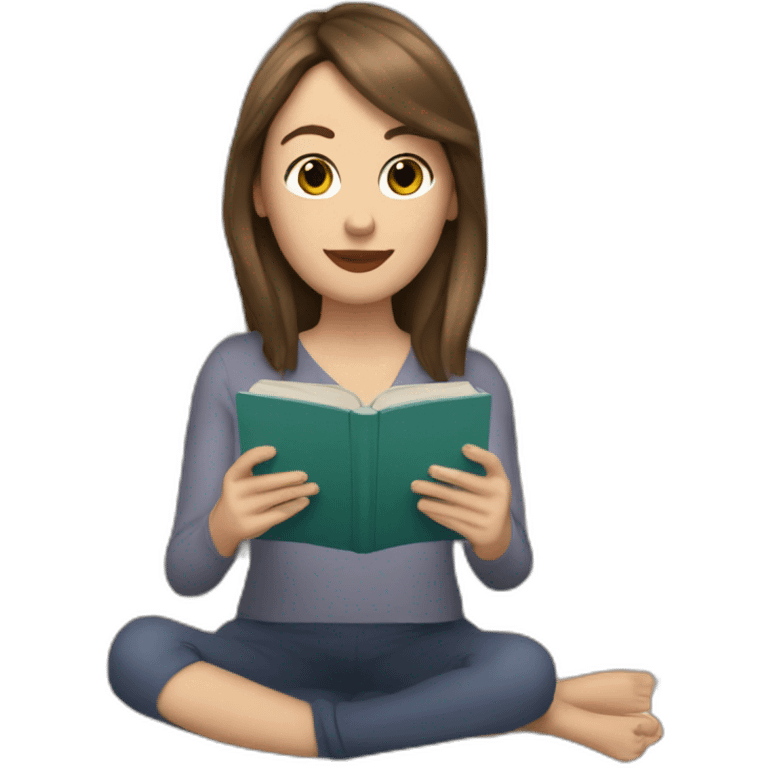 white woman with straight brown hair reading a book and listening to taylor swift emoji