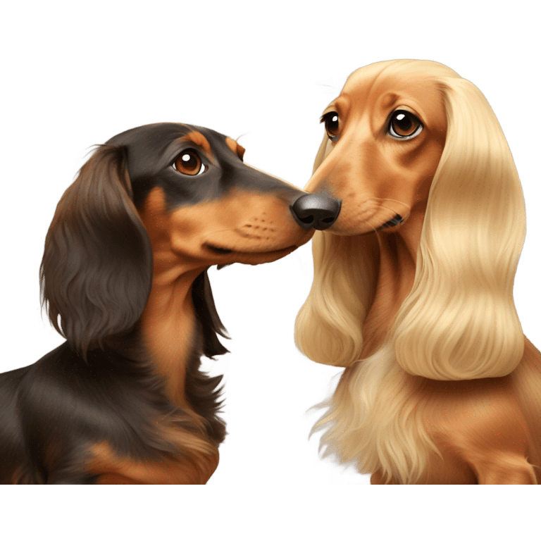 long haired blonde Dachshund with brown haired woman  emoji