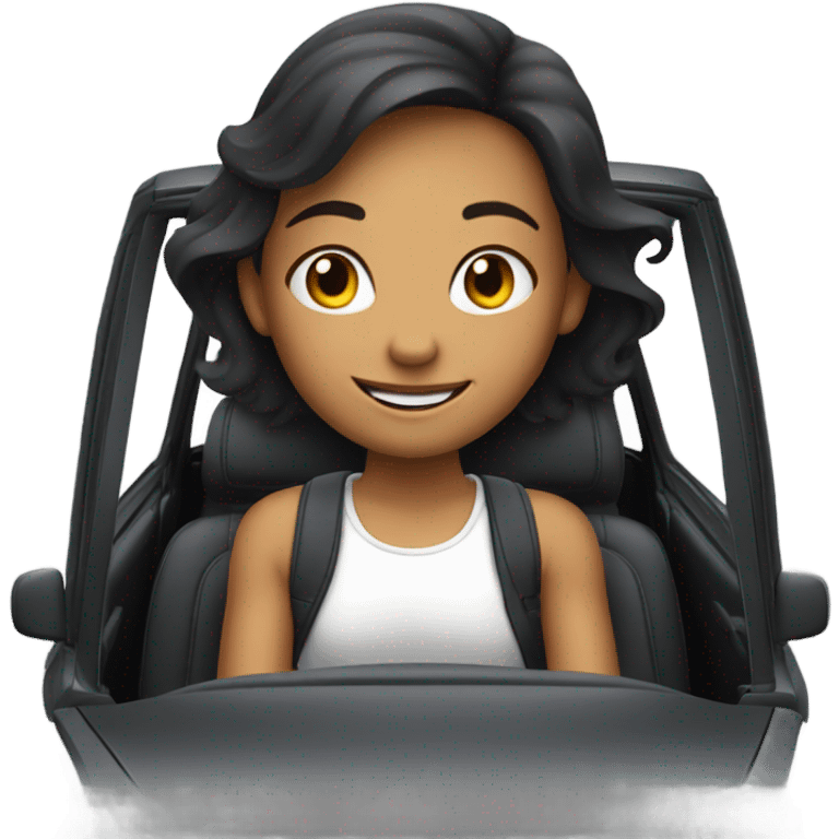 smiling girl in car interior emoji